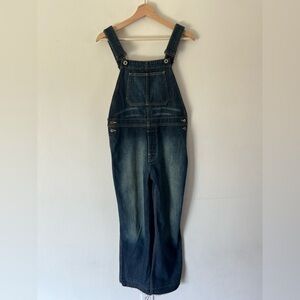 Buz Jones Dark Wash Wide Leg Cropped Frayed Cuff‎ Denim Overalls Size Medium